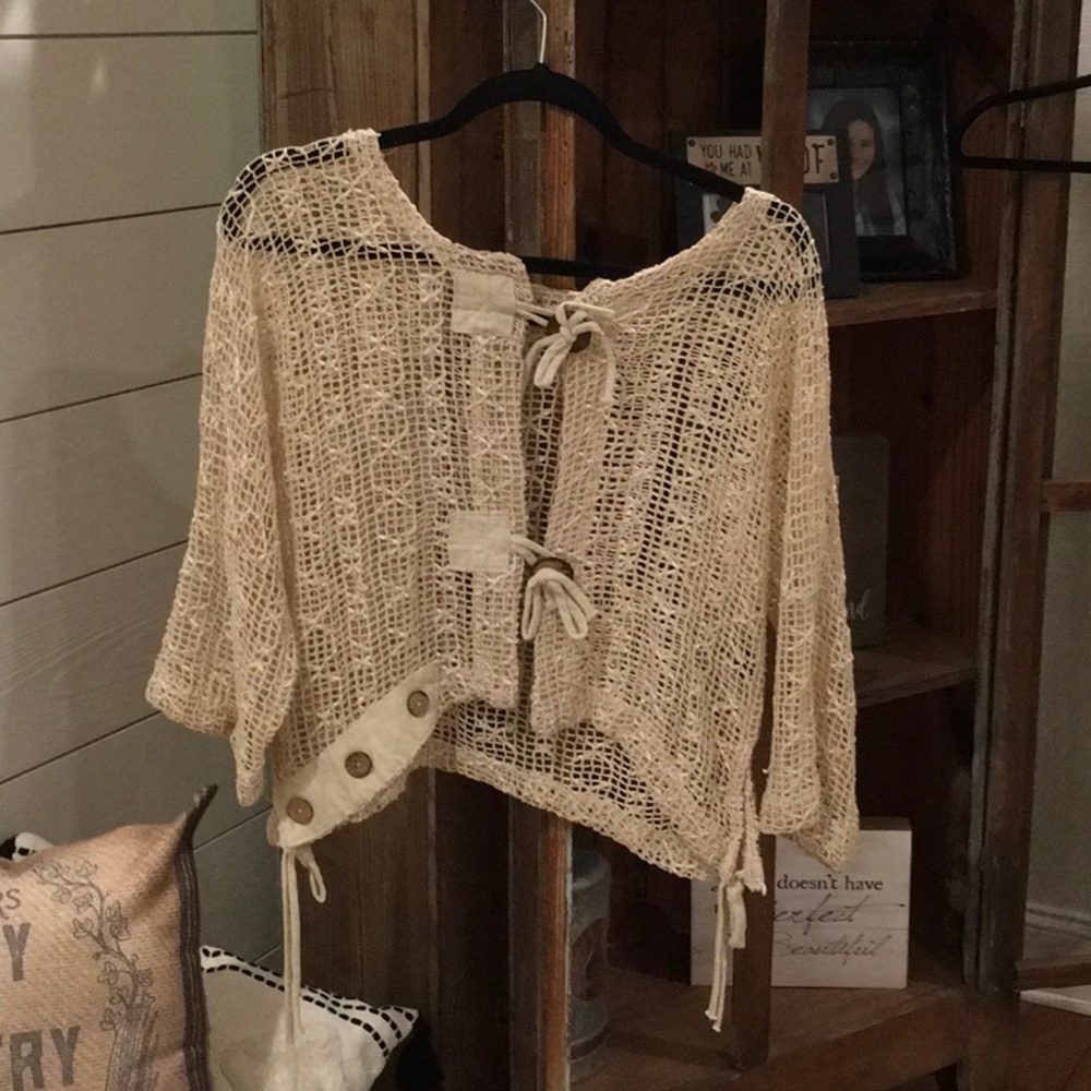 Cream crochet see-through jacket